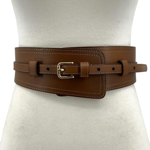 Women Wide Waistband, High and Low Waist Full Grain Leather Skinny Boho Concho Belt - color: Coffee, size: 36"(fits 34”-37”)
