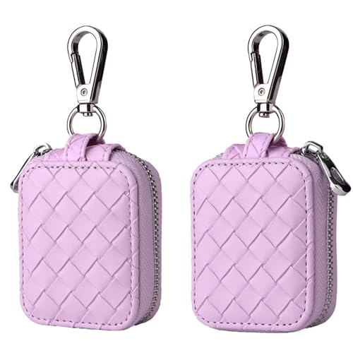 Earbud Case, Headphone Storage Case for AirPods 4/1/2/3/Pro 2 Lattice Lilac | PU Leather Plaid Zipper Carrying Pouch Earbuds Bag with Keychain for Wireless Earphones, Wired Headphone & USB Cable - color: Lattice Purple