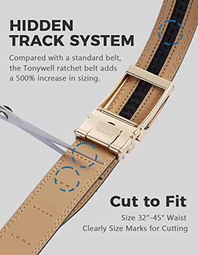 Tonywell Click Belt Men, Ratchet Belts for Dress Pants - color: Light Brown Leather & Gun Metal Buckle