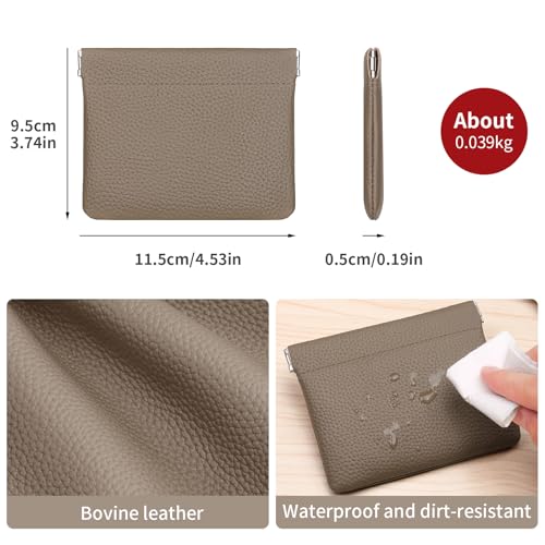 Genuine Leather Squeeze Coin Purse Pouch Change Holder For Men & Women Mini Change Purse Pouch for Pocket, Small Pouch Credit Card Key Headset Lipstick Holder (Grey) - color: Grey