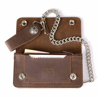 Milwaukee Leather MLW7865 Men's 7" Black Soft Premium Cowhide Leather Tri Fold Wallet w/Anti-Theft Stainless Steel Chain - color: Brown Buffalo Coin, size: 6 Inch