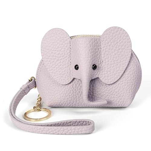 DORIS&JACKY Small Leather Coin Purse for Women Mini Elephant Zipper Wallet - color: 4-Purple