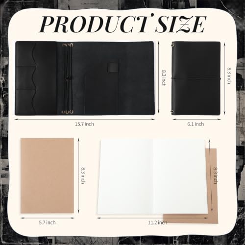 4 Pcs A5 Leather Journal Cover Refillable,Black,A5 Size | Travelers Journal Notebook with 3 Inserts, Inner Pocket Card Holder Pen Slot, Genuine Leather, Travel Gift for Men Women - color: Black
