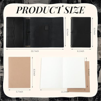 4 Pcs A5 Leather Journal Cover Refillable,Black,A5 Size | Travelers Journal Notebook with 3 Inserts, Inner Pocket Card Holder Pen Slot, Genuine Leather, Travel Gift for Men Women - color: Black