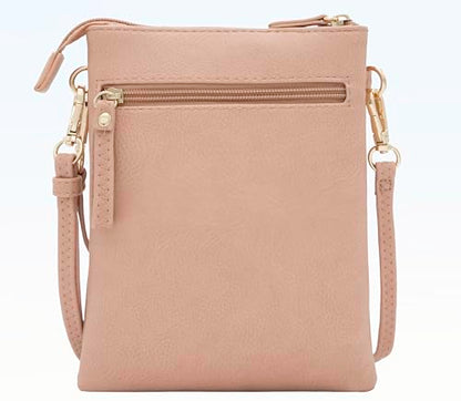 Small Crossbody Bag for Women, Multi Zip Pockets with Detachable Wristlet, Lightweight Travel Purse, Cell Phone Pouch - color: Rose Pink