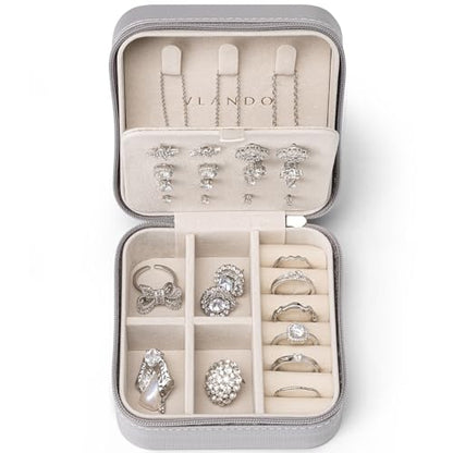 VLANDO Travel Jewelry Case, Small Travel Jewelry Organizer Box for Girls Women - Grey - color: Grey