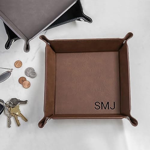 Lifetime Creations Monogrammed Valet Tray (Black) - Personalized Vegan Leather Catchall, Change Tray, Groomsmen Gift, Desk Dresser Organizer - color: Black - Monogrammed