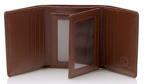 Stealth Mode Leather Trifold RFID Wallet For Men With Flip Out ID Holder | Top grain Napa leather, 3 ID windows, 10 card slots holding 15+ cards — a great gift for dads, husbands, and sons - color: Brown Pebble