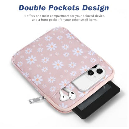 Dadanism 6-7 Inch Universal Padded Sleeve for eReader, Pink & White Daisy | Protective Carrying Case Fits 7" Paperwhite/Colorsoft Signature Edition eReader, 6" Kobo Clara BW/Colour,7" Kobo Libra Colour - color: Pink & White Daisy