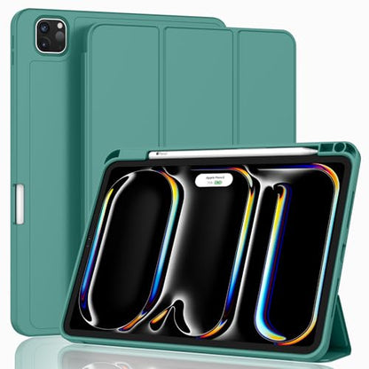 iPad Pro 11 Inch Case (M5) 2025/ (M4) 2024 (Model: A2836/A2837/A3006), Trifold Stand Smart Cover with Pencil Holder and Soft TPU Back, Auto Wake/Sleep (Forest Green) - color: Forest Green