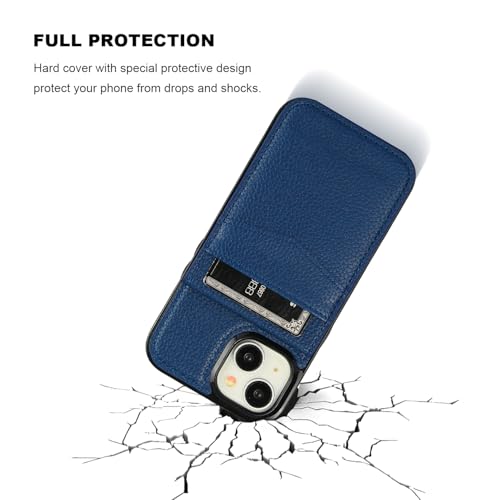 KIHUWEY for iPhone 15 Wallet Case Card Holder Kickstand, Lichee Blue | Credit Card Slots, PU Leather, Magnetic Clasp, Flip Heavy Duty Protection Cover for Men and Women - color: Lichee Blue