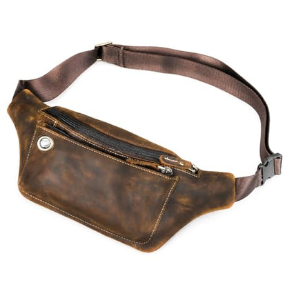 Water Resistant Canvas + Leather Hiking Riding Travel Fanny Waist Pack Small Phone Pouch For Men Women FB811-29 (W-8138-Brown) - color: W-8138-Brown