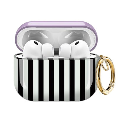 Compatible with AirPods Pro 3 (2025) Case Soft TPU with Cute Golden Keychain Cover Leopard Paint Case for Girls Women for Airpod Pro 3 - Purple Black Pink Vertical Stripes - color: purple black pink Vertical Stripes