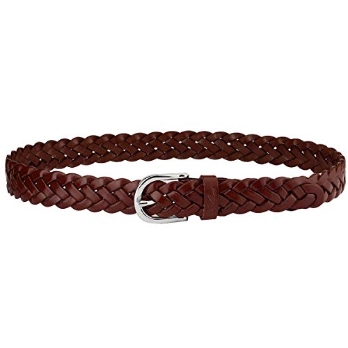 Falari Women's Leather Braided Belt Stainless Steel Buckle - color: Brown, size: S 30-32 (fit waist 28-30)