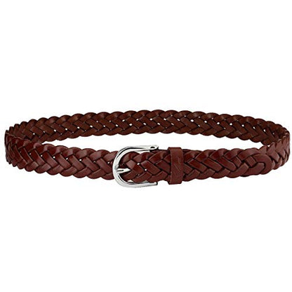 Falari Women's Leather Braided Belt Stainless Steel Buckle - color: Brown, size: S 30-32 (fit waist 28-30)