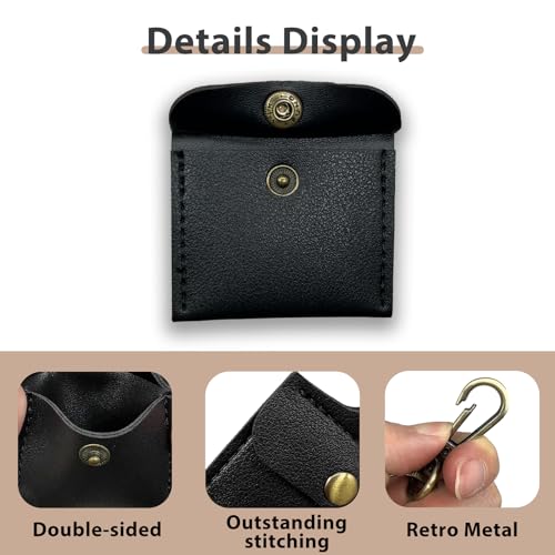 Ring Holder Keychain for Gym, Leather Jewelry Travel Pouch for Wedding Ring, Necklaces, Mini coin pouch for Women - color: Black