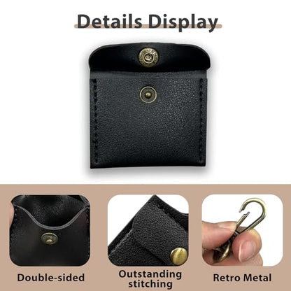 Ring Holder Keychain for Gym, Leather Jewelry Travel Pouch for Wedding Ring, Necklaces, Mini coin pouch for Women - color: Black