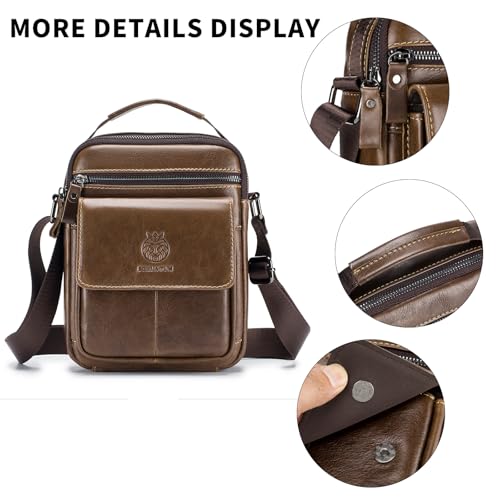 Small Leather Messenger Bag for Men, Man Bag Crossbody, Men's Shoulder Bags Leather Man Purse Handbag - color: Coffee