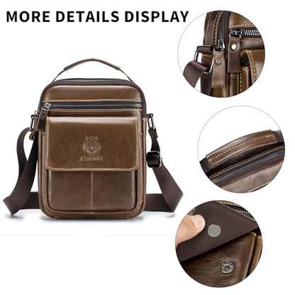Small Leather Messenger Bag for Men, Man Bag Crossbody, Men's Shoulder Bags Leather Man Purse Handbag - color: Coffee