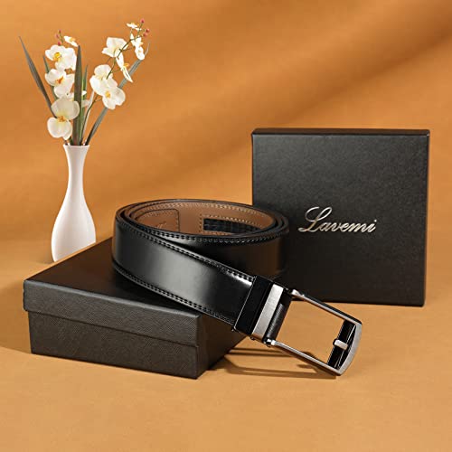 Men's Real Leather Ratchet Dress Casual Belt, Cut to Exact Fit,Elegant Gift Box - color: Black Style47, size: Adjustable from 44" to 52" Waist