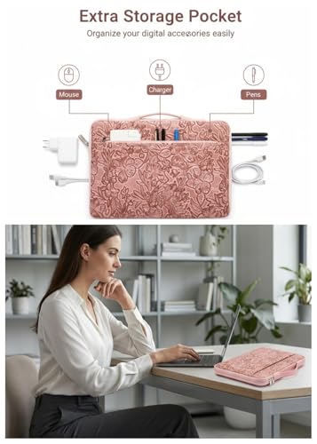 Kinmac Embossed PU Leather 360° Heavy Duty Protective Laptop Sleeve with Poacket (Pink Flower, 16 inch-16.2 inch) - color: Pink Flower, size: 16 inch-16.2 inch