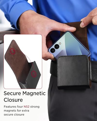 Miimall for Samsung Galaxy Z Flip 8 7 6 5 4 3 Phone Pouch Holster Case, Leather Pouch with Metal Belt Clip+Magnetic Closure Phone Holster Case for Galaxy Z Flip 8 7 6 5 4 3,Motorola RAZR-Black - color: Black with Metal Belt Clip