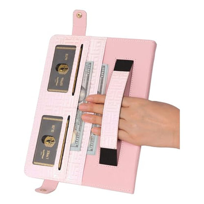 Shiny Case for Samsung Galaxy Tab S7/S8/S9/S9 FE/S10 FE 10.9" 11" Handbag, Techcircle Crossbody Iridescent Folio Stand Wallet Case with Pen Holder+Card Slots+Hand Strap+Shoulder Strap, Shiny Pale Pink - color: 03 Shiny Pale Pink, size: 11in Tab S7/S8/S9/S