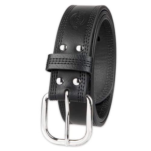 Dickies mens Industrial Strength Leather Belt – Workwear, Durable, Reinforced, Heavyweight - color: Black 3 Row Stitch, size: Large (38-40)