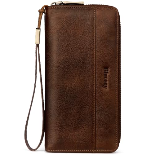 Real Leather Wristlet Wallet Women With RFID Blocking(darkcoffee) | Large capacity design,12 credit card slots,1 Inner zipper coin pocket,2 Full-length Receipt Slots,2 cash compartments - color: a9-darkcoffee
