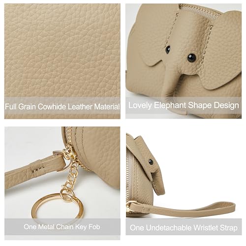 DORIS&JACKY Small Leather Coin Purse for Women Mini Elephant Zipper Wallet - color: 6-Grey