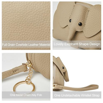 DORIS&JACKY Small Leather Coin Purse for Women Mini Elephant Zipper Wallet - color: 6-Grey
