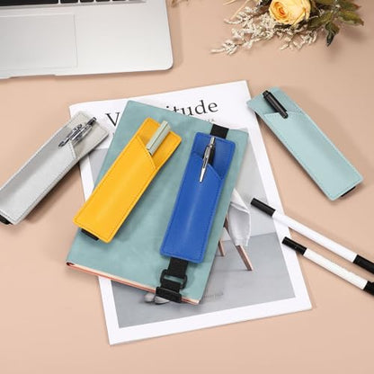 PATIKIL Elastic Band Pen Holder, 2 Pcs PU Leather Pen Sleeve with Adjustable Elastic Band for Office Supplies Notebook Planner Journal Ballpoint Pencils Touch, Teal - color: Teal