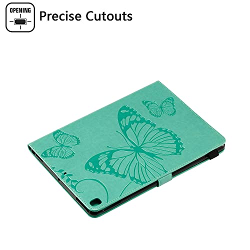 for iPad 9th/8th/7th Generation Case 10.2" 2021/2020/2019,iPad Air 3rd Gen 10.5" 2019/iPad Pro 10.5 Case with Stand/Pencil Holder [Auto Wake/Sleep] Embossed PU Leather Cover, Green Butterfly - color: 04# Green Butterfly