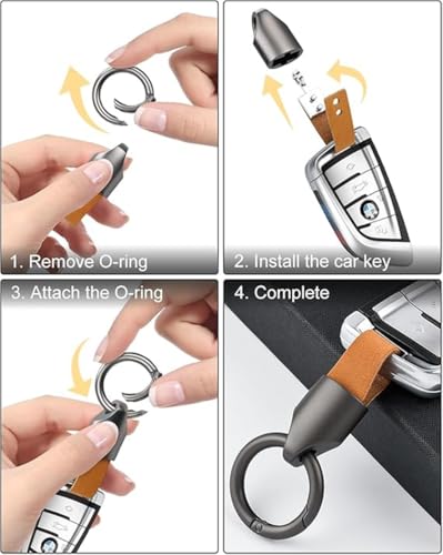 Car Key Chain Clip Leather Keychain Key Fob, Key Chain Rings for Car Keys Key Holder with Zinc Alloy Buckle for Men - color: Gold Gray