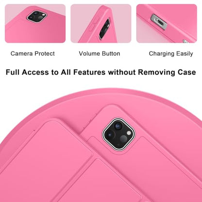 iPad Pro 11 Inch Case (M5) 2025/ (M4) 2024 (Model: A2836/A2837/A3006), Trifold Stand Smart Cover with Pencil Holder and Soft TPU Back, Auto Wake/Sleep (New Peach Red) - color: New Peach Red