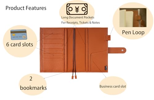 Leather Planner Cover for Hobonichi Weeks & Weeks Mega, Pebbled Genuine Leather Notebook Cover, Slim Planner Case with Pen Loop, Card Slots, Bookmarks & Back Pocket(Brown) - color: BROWN