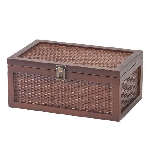 Keepsake Box, Vintage Memory Box for keepsakes, Rattan Decorative Boxes with Lids Set of 2, Wedding Decorative Box for Crafts, trinket and Photo, Home Decor - color: Brown