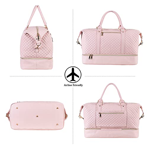 Weekender Overnight Bag Carry On Bag Travel Bag with Shoe Pouch - color: Pink