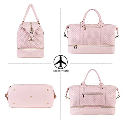 Weekender Overnight Bag Carry On Bag Travel Bag with Shoe Pouch - color: Pink