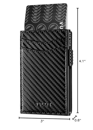 VULKIT Men's Wallet RFID Blocking Slim Minimalist Wallet Holds 9-11 Cards | Pop-Up Mechanism Card Holder, Minimalist Gift for Men, Gift Box Packaged - color: Carbon Fiber Black