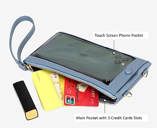 Women Faux Leather Long Wallet Wristlet Handbag with Touch Screen Clear Phone Window (Double Zipped Light Pink) - color: B03 Light Pink - Double Zipper