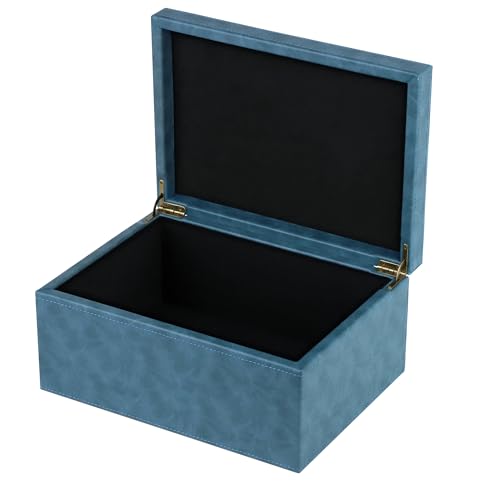 HofferRuffer Faux Leather Decorative Box, Large Wooden Structure Keepsake Box Accessory Organizer Jewelry Organizer with Hinged Lid, Storage Container for Home or Office (Blue) - color: Blue