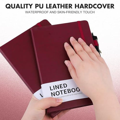 Aodaer 30 Set Lined Notebook Journals with Pens A5 Notebooks 100 GSM College Ruled Hardcover Notebook PU Leather Notepad with Pen Holder for Office School, 5.7 x 8.3 Inches, Burgundy - color: Burgundy