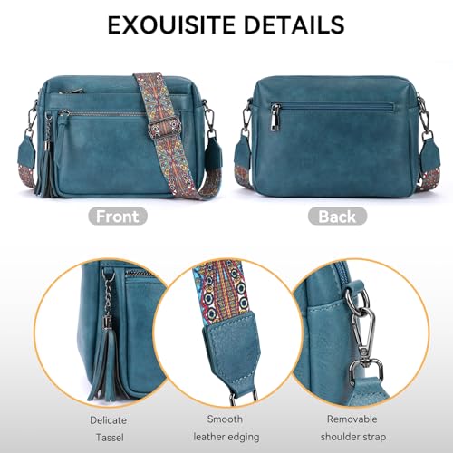 MEITRUE Crossbody Bags for Women, Vegan Leather Crossbody Purse Trendy Multi Pockets Shoulder Handbag with Tassel - color: 03-peacock Blue