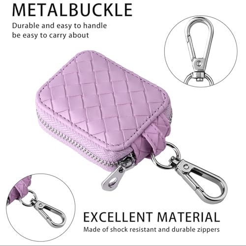 Earbud Case, Headphone Storage Case for AirPods 4/1/2/3/Pro 2 Lattice Lilac | PU Leather Plaid Zipper Carrying Pouch Earbuds Bag with Keychain for Wireless Earphones, Wired Headphone & USB Cable - color: Lattice Purple
