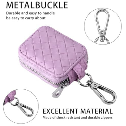 Earbud Case, Headphone Storage Case for AirPods 4/1/2/3/Pro 2 Lattice Lilac | PU Leather Plaid Zipper Carrying Pouch Earbuds Bag with Keychain for Wireless Earphones, Wired Headphone & USB Cable - color: Lattice Purple