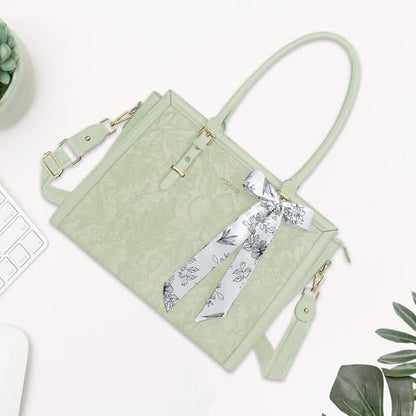 MOSISO Laptop Bag for Women, 17-17.3 inch PU Leather Tote Bag - color: Sage Green, size: 17.3 inch