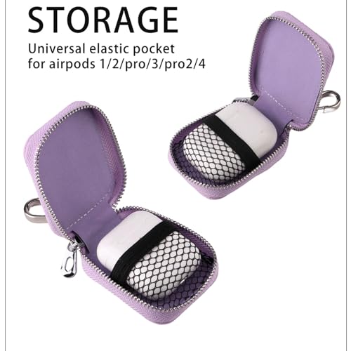 Earbud Case, Headphone Storage Case for AirPods 4/1/2/3/Pro 2 Lattice Lilac | PU Leather Plaid Zipper Carrying Pouch Earbuds Bag with Keychain for Wireless Earphones, Wired Headphone & USB Cable - color: Lattice Purple