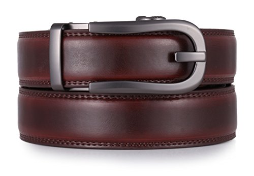 Marino Men’s Genuine Leather Ratchet Dress Belt With Automatic Buckle, Enclosed in an Elegant Gift Box - color: Vaulted Classic - Mahogany, size: Adjustable from 28" to 44" Waist