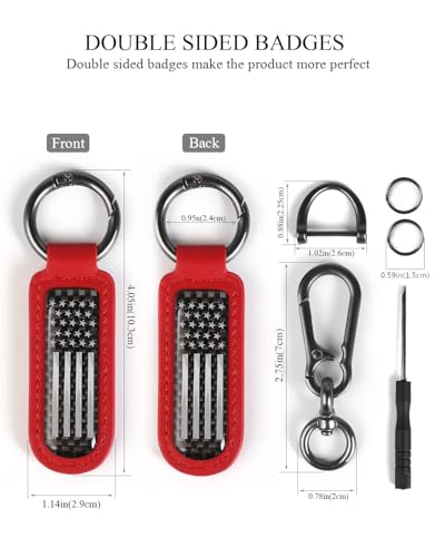 muekzru American Flag Keychain, Leather Carbon Fiber Multifunctional Keychain, Universal Fashion Keychain - color: Red